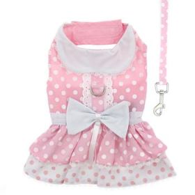 Polka Dot and Lace Dog Dress Set - Pink (Option: X-Small)