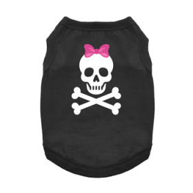 NEW - Pirate Skull with Pink Bow Dog Shirt - Jet Black (Option: 3X-Large)
