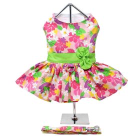 Pink Hawaiian Floral Dog Harness Dress (Option: Medium)