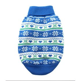 Dog Cable Knit 100% Cotton Sweater - Snowflakes and Hearts Blue (Option: X-Large)