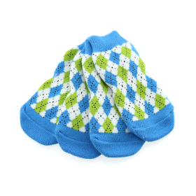 Non-Skid Dog Socks - Blue and Green Argyle (Option: Small)