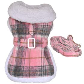 Sherpa-Lined Dog Harness Coat - Pink & White Plaid (Option: 2X-Large)