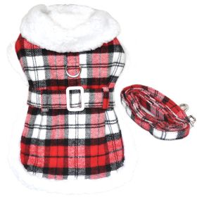 Sherpa-Lined Dog Harness Coat RED & White Plaid (Option: Medium)