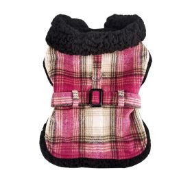 Sherpa-Lined Dog Harness Coat - Hot Pink & Tan Plaid (Option: Medium)