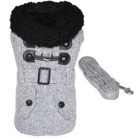 Grey Herringbone Dog Coat Harness with Matching Leash (Option: Small)